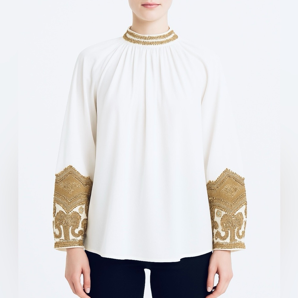 NEW V.D.E. Vinster blouse with gold embroidery detailing
